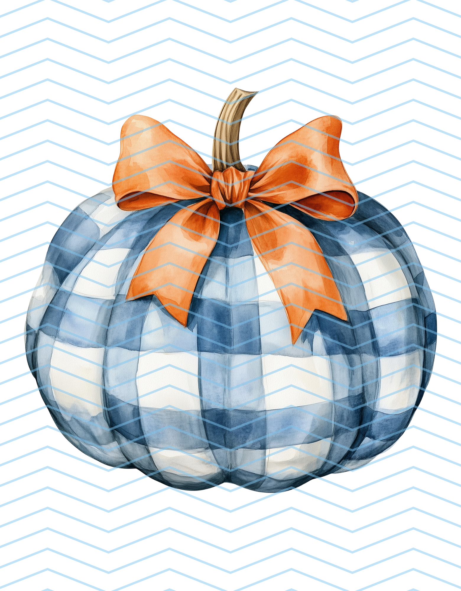 Blue Plaid Pumpkin With Orange Bow