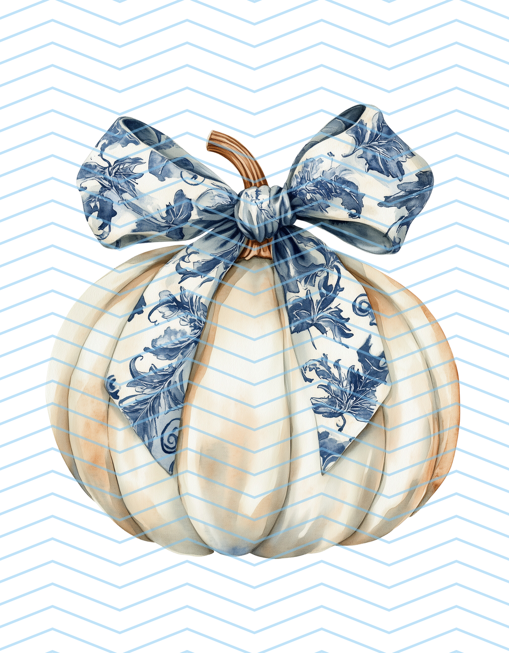 Cream Pumpkin with Blue Bow