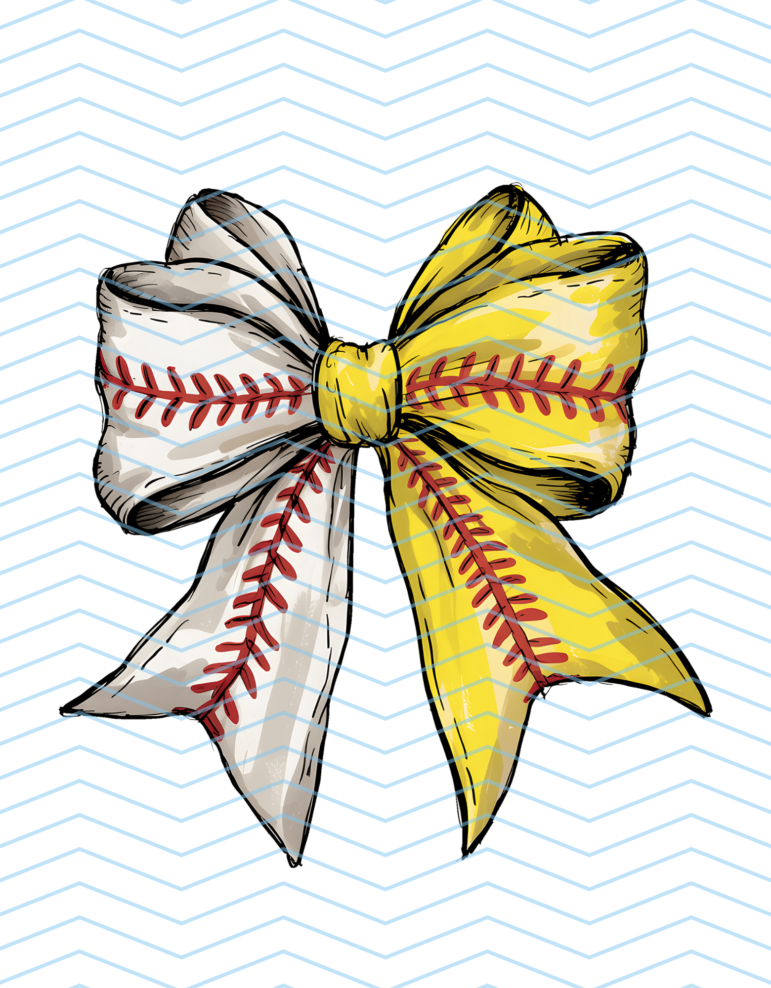 Softball Bow White and Yellow