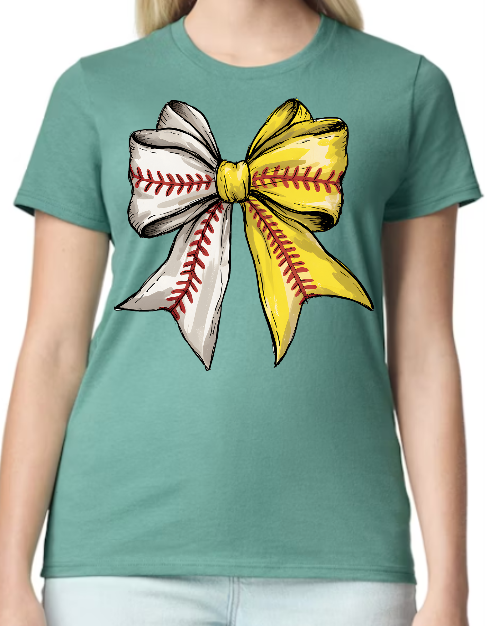 Softball Bow White and Yellow